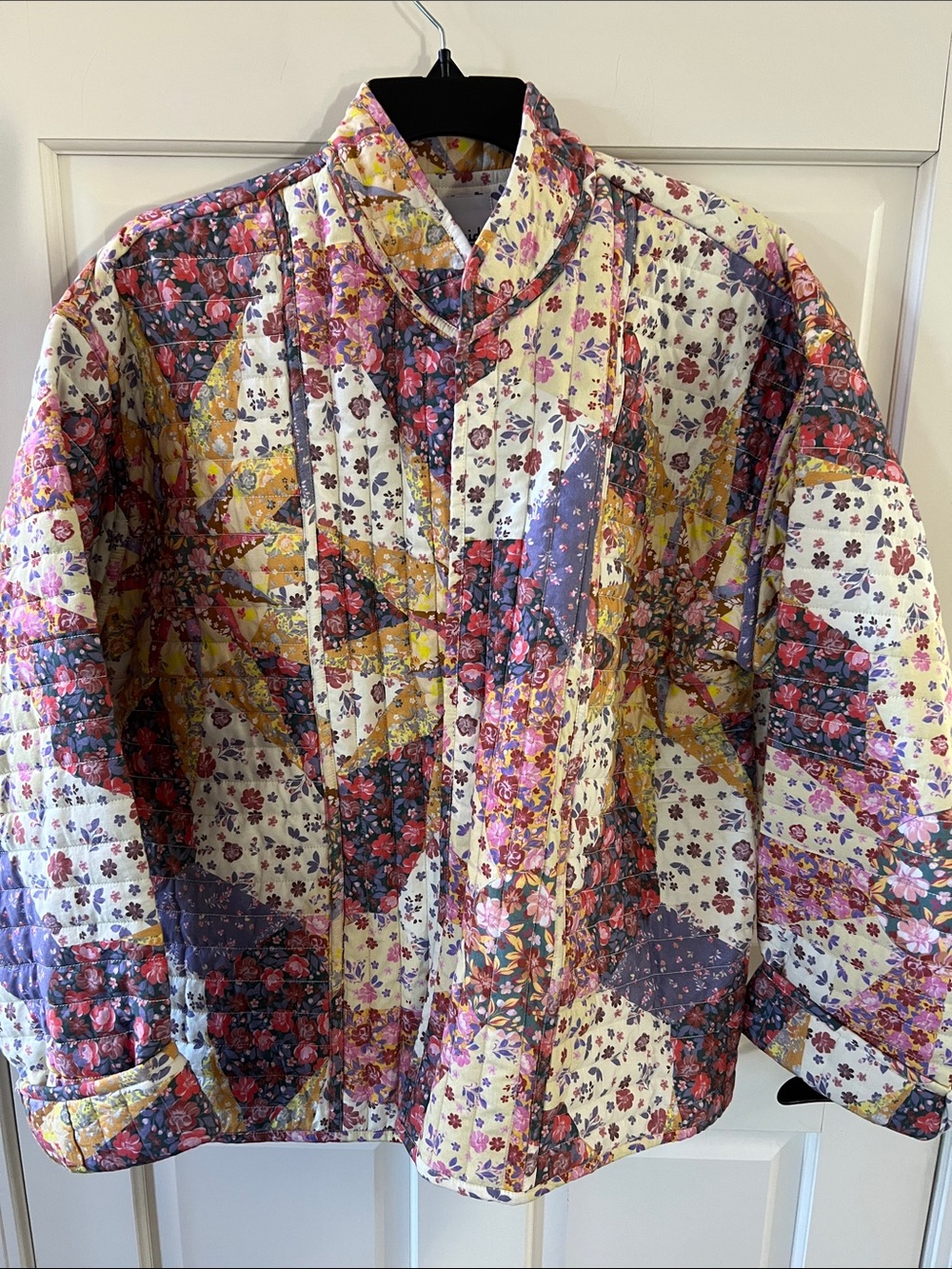 The Phluid Project Quilted Floral Patchwork Jacket - Cream, Purple & Pink Size L